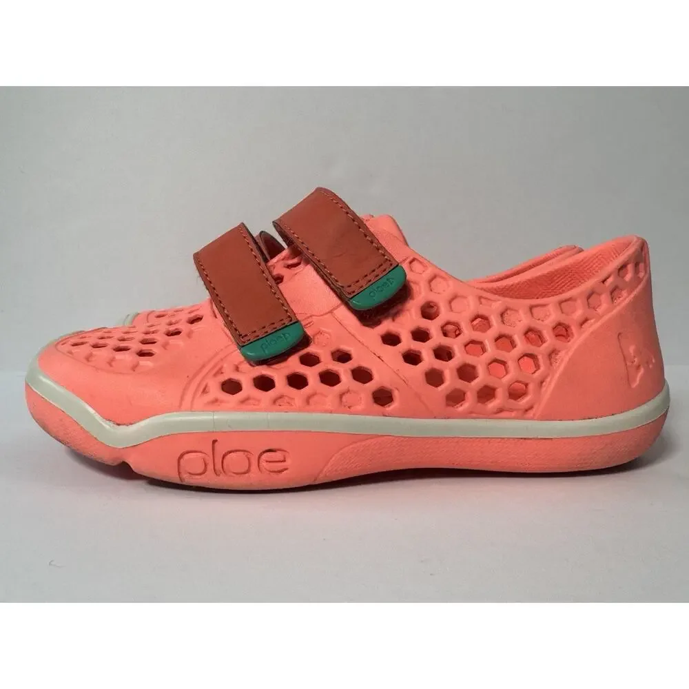 Plae Ty Girls Sneakers Size 1 Youth Coral Pink Hook & Loop Lightweight Shoes